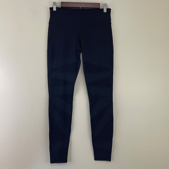 Lululemon Wunder Under Tech Mesh‎ Leggings Womens 8 Black Full Length Athleisure